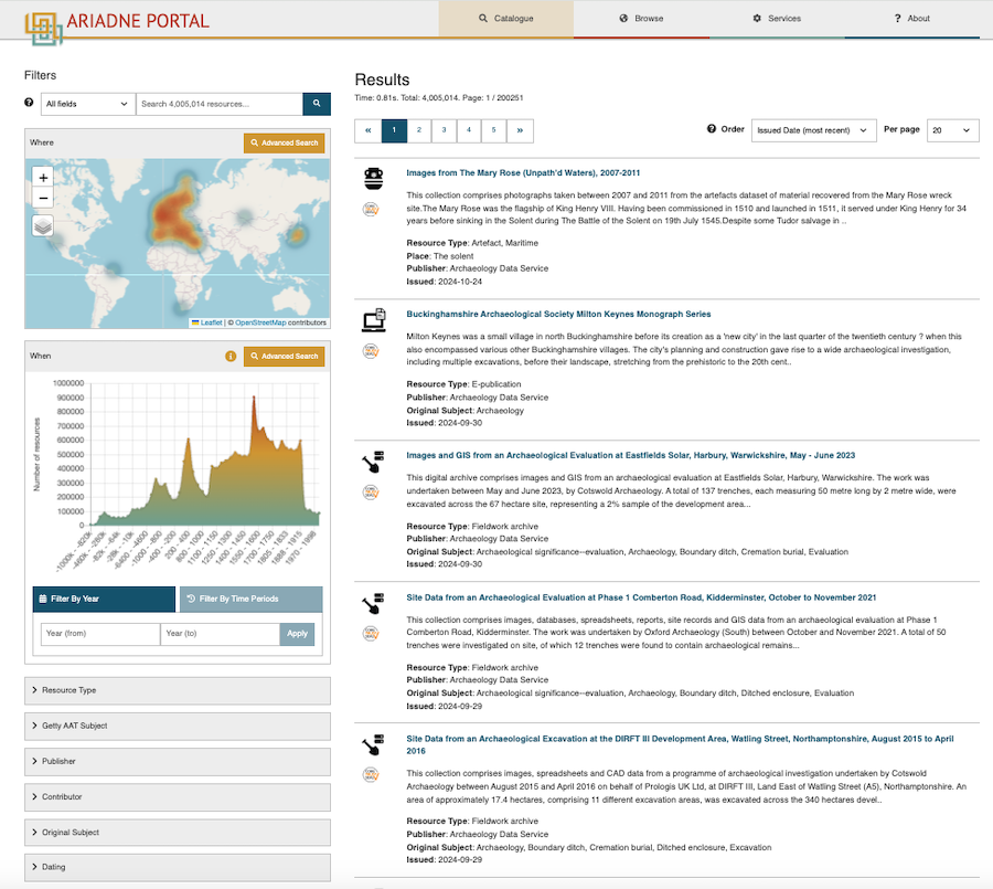 ARIADNE Catalogue search results page