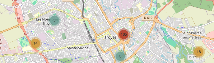 Cluster icons used to denote multiple icons at a map location
