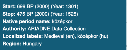 Mouseover text showing information about Medieval (HUN) time period