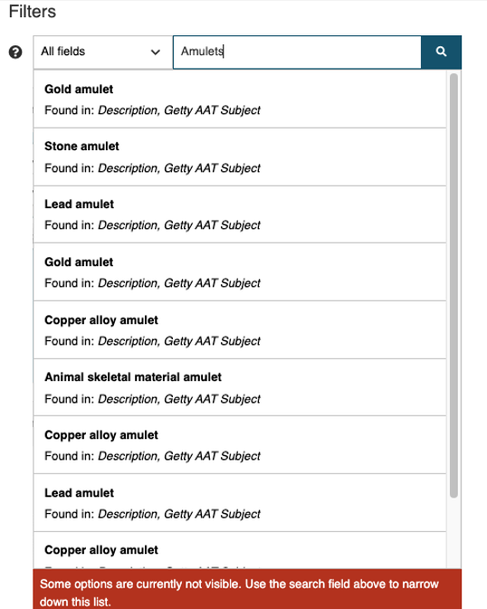 Records matching the search term in the text entry box