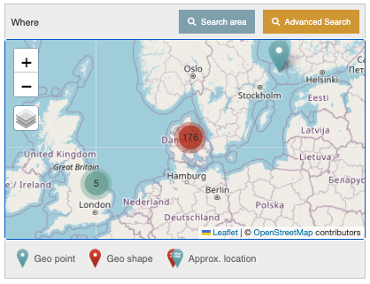 Map of search results with Search area option